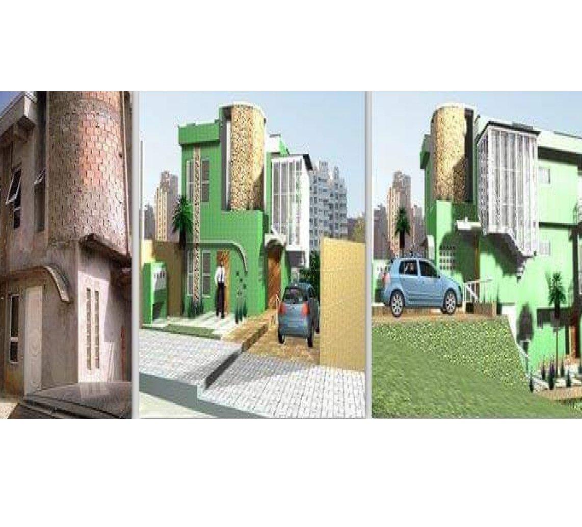 Perspectivas do projeto da fachada em três vistas