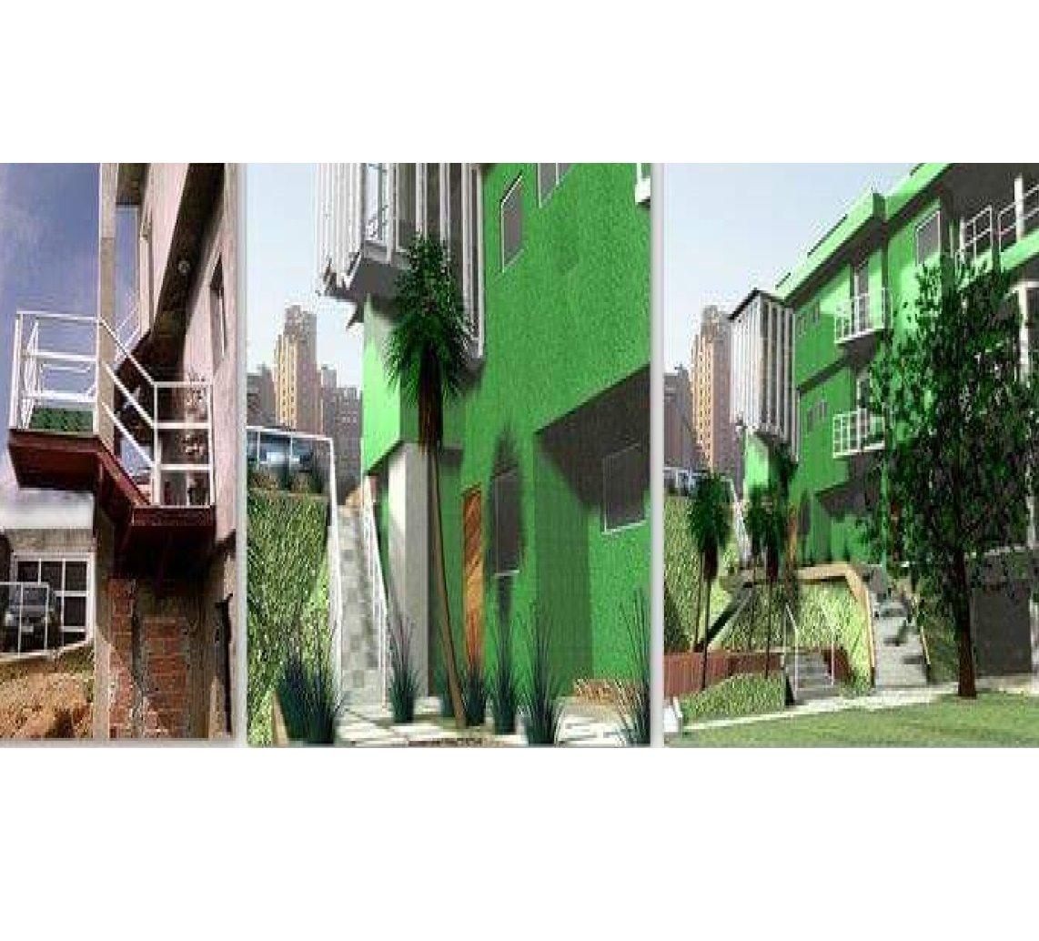 Perspectivas do projeto da fachada com escada externa
